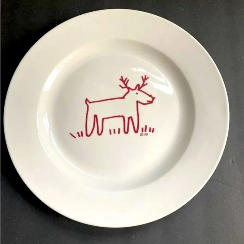 Crate & Barrel Trish Richman At Home Red Reindeer Christmas Platter 12